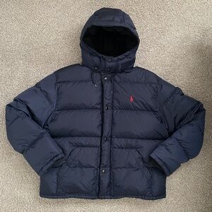 VTG Men's Polo Ralph Lauren Down Puffer Jacket Embroidered Logo Navy Size XXL